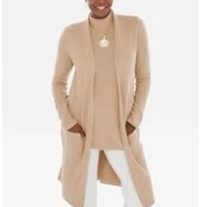Chico's Tan Coolmax Cardigan Open Pocket Shawl Collar Longline Women's SMALL NWT